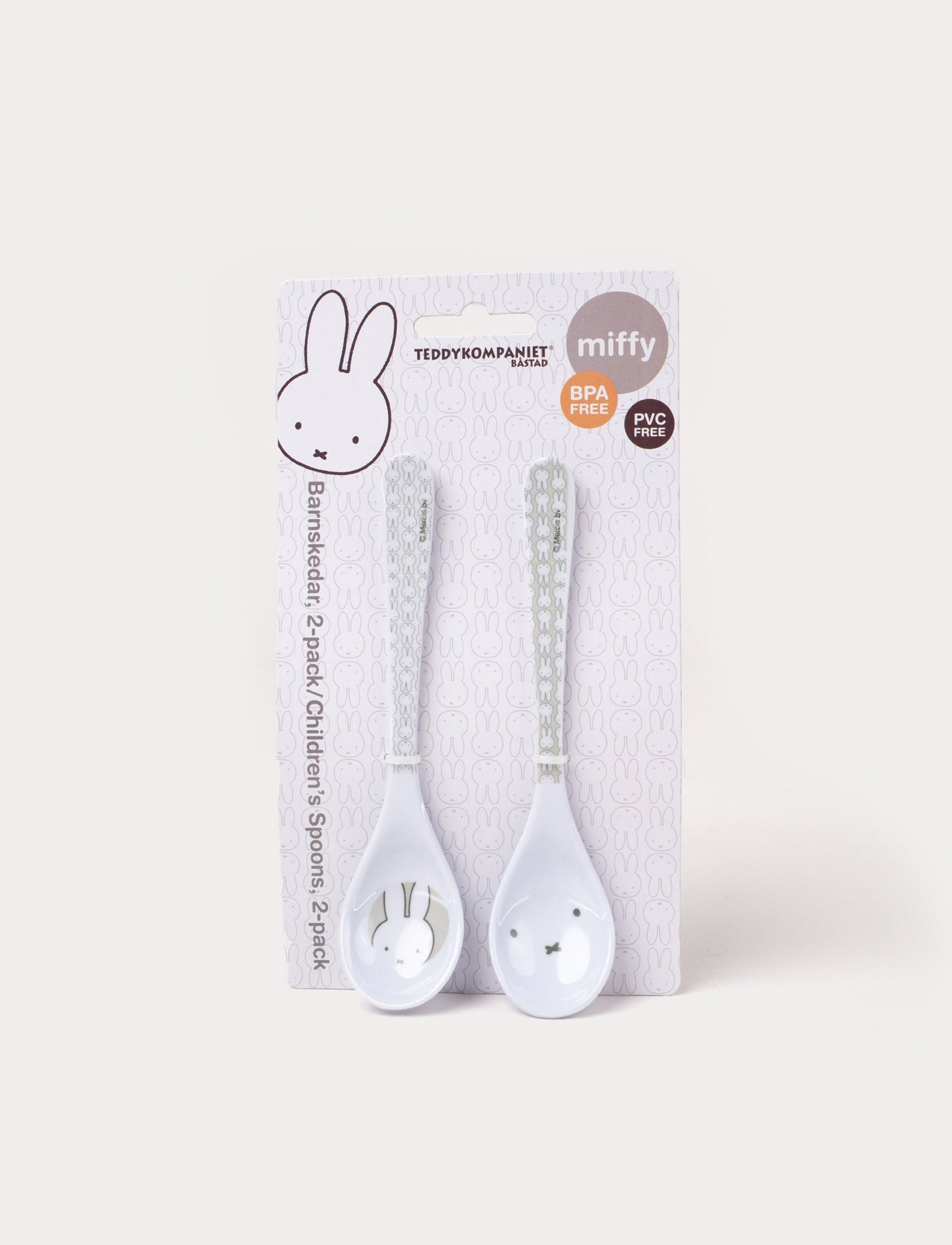 Miffy-themed spoon set with two white, lightweight, durable spoons