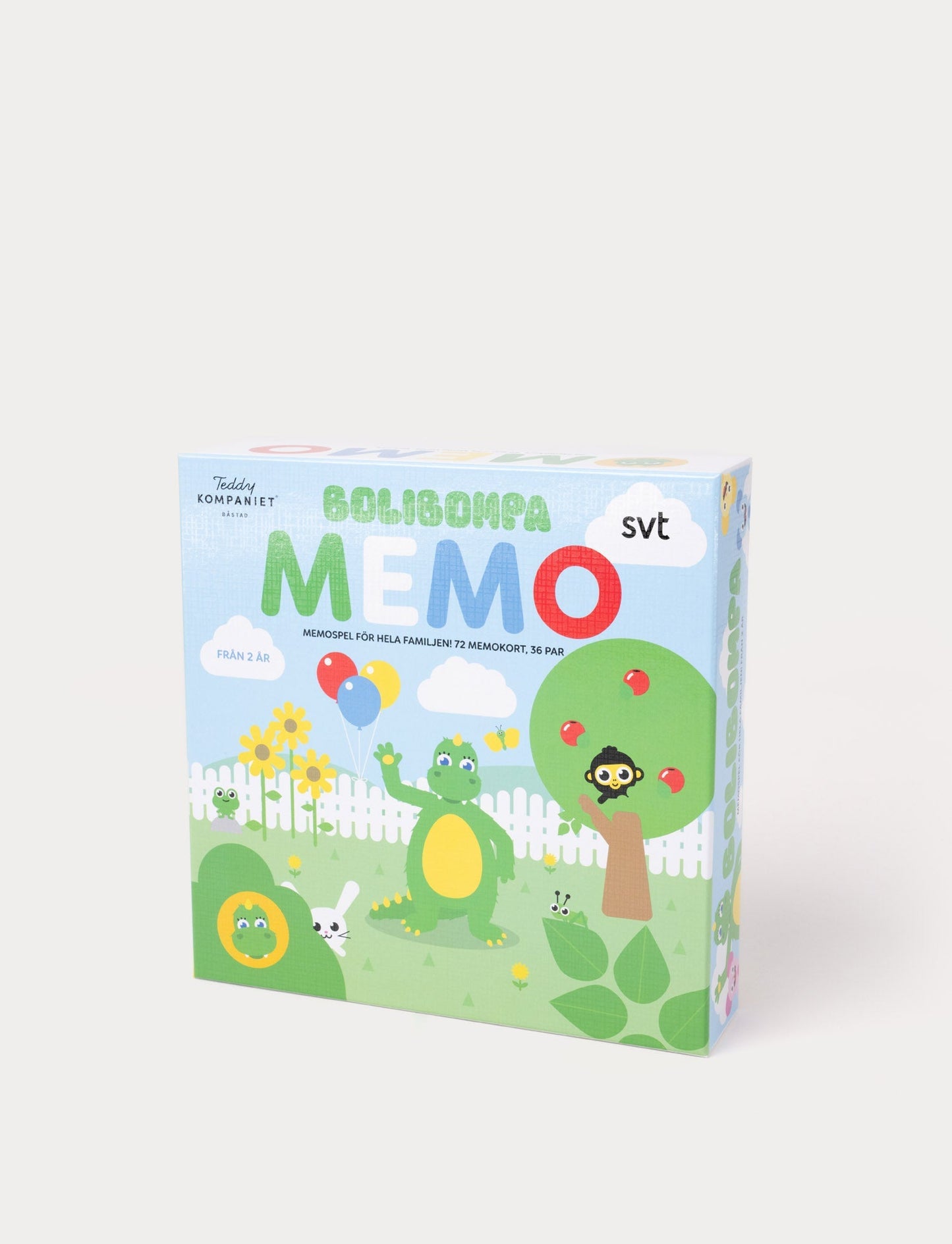 A Bolibompa Memo game box featuring the green dragon in a garden.