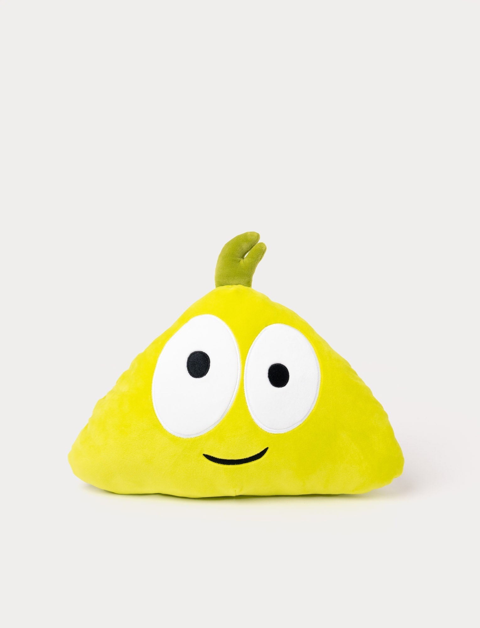  Image of Green triangular plush toy with large round eyes, a small green sprout on top, and a friendly smile.