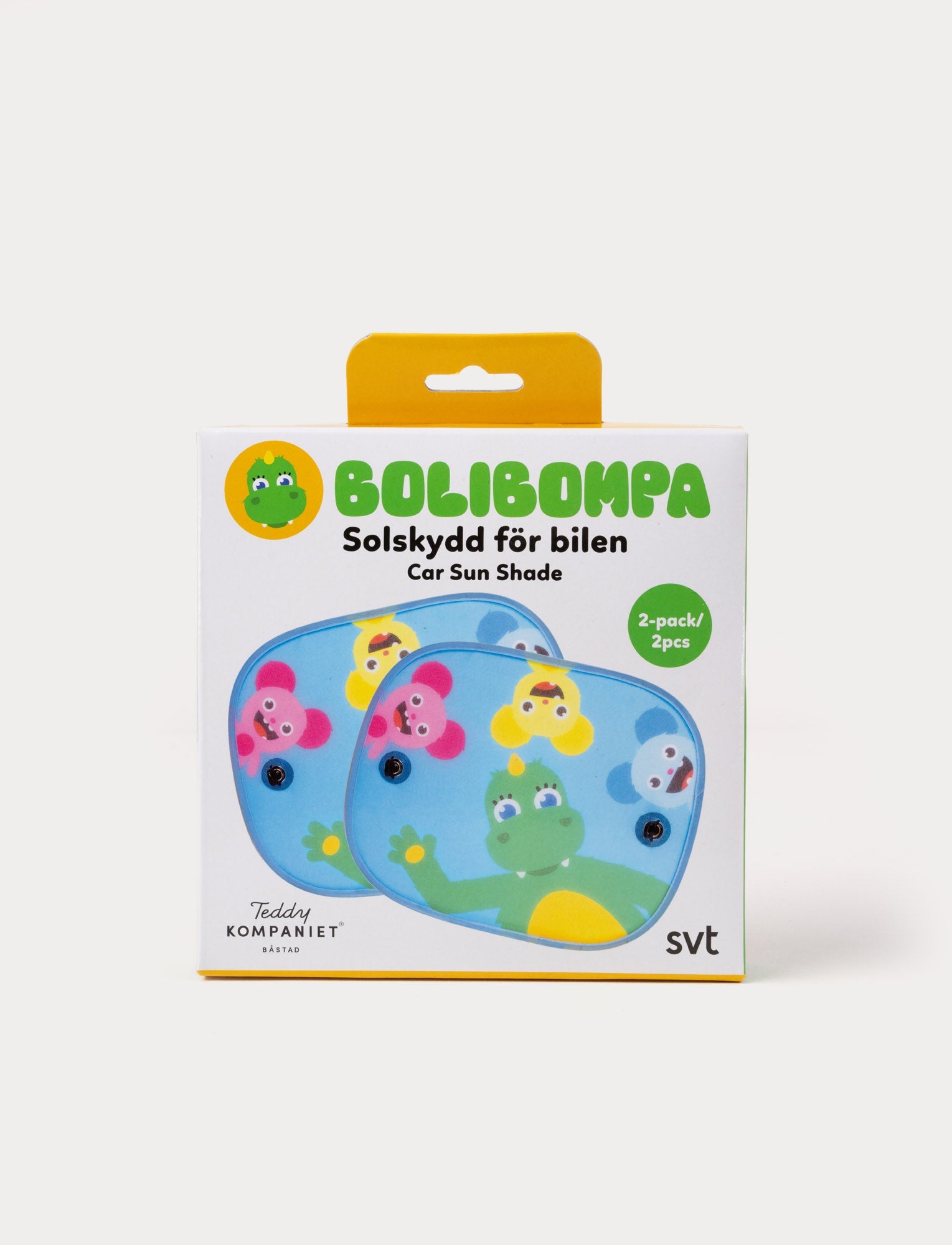 Image of A package with two sunshades with Bolibompa designs. Featuring a colorful design and suction cups