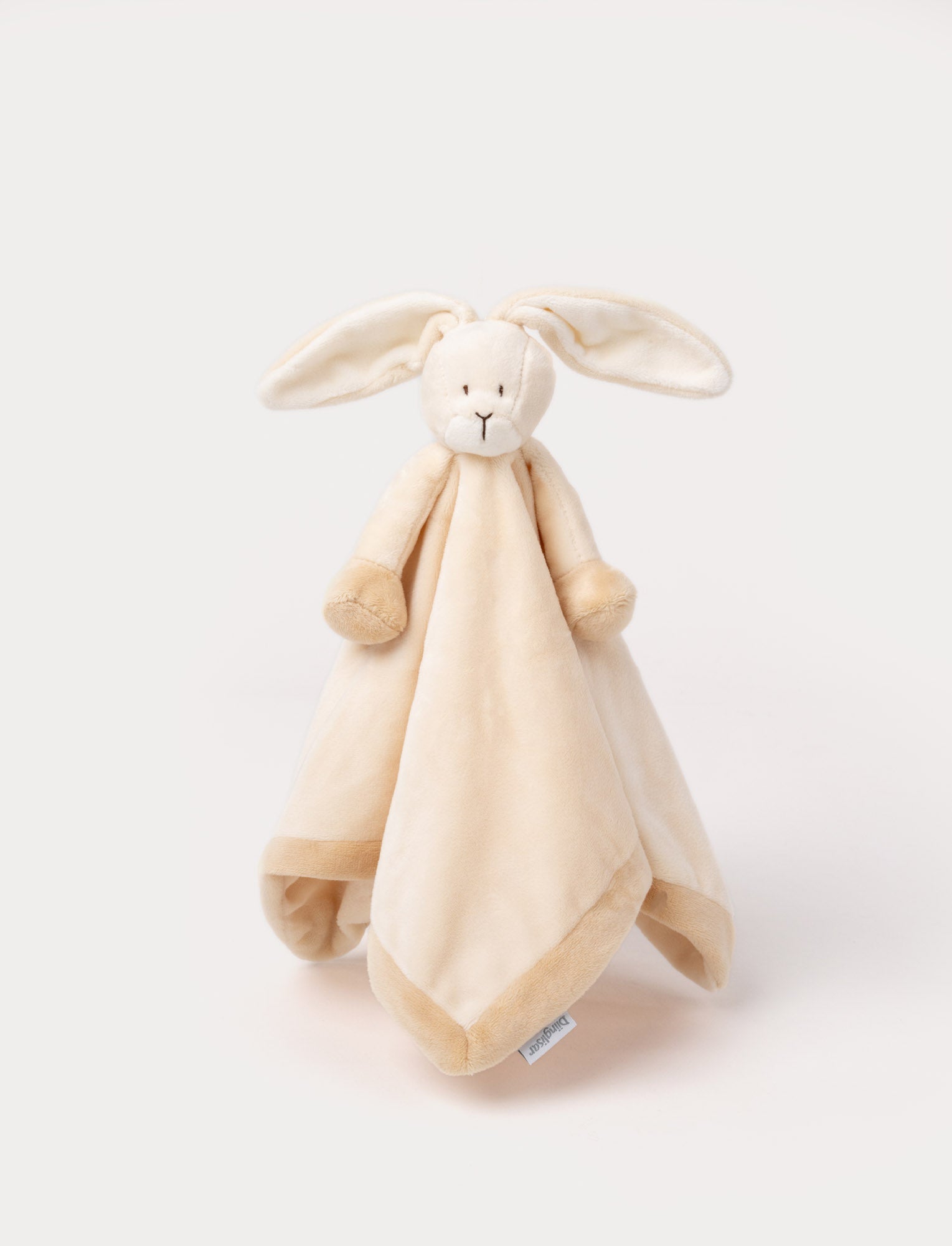  Image of A beige-brown baby blanket with a soft plush bunny, white contrast details