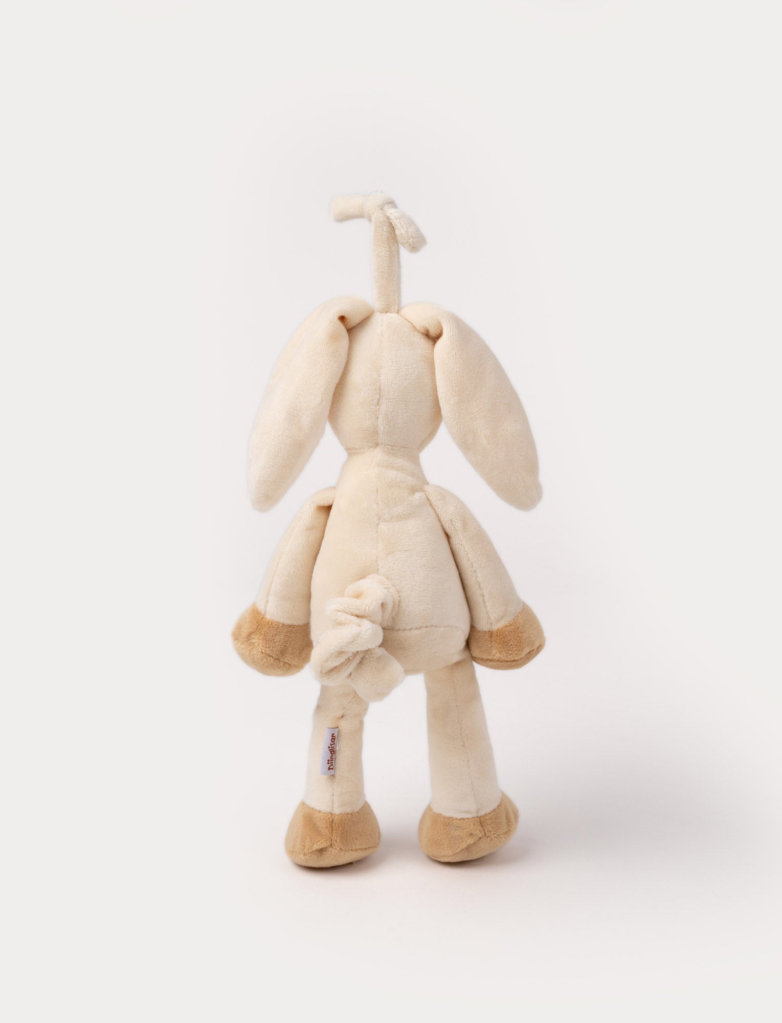  Image of A plush beige bunny music box with floppy ears, a white belly, and a hanging loop.