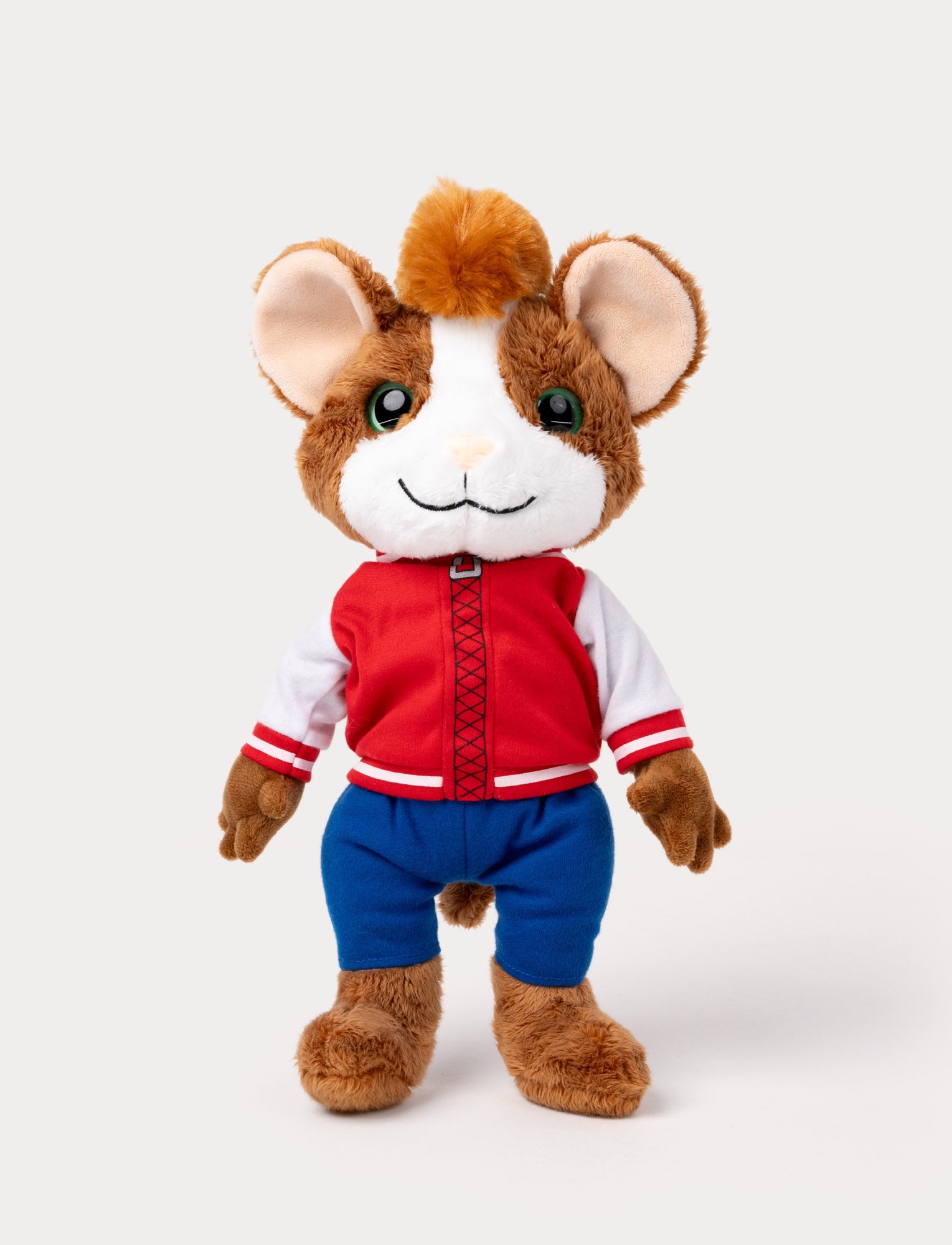  Image of Musse, the mouse, wearing a red jacket and blue pants, with big expressive eyes and a friendly smile.