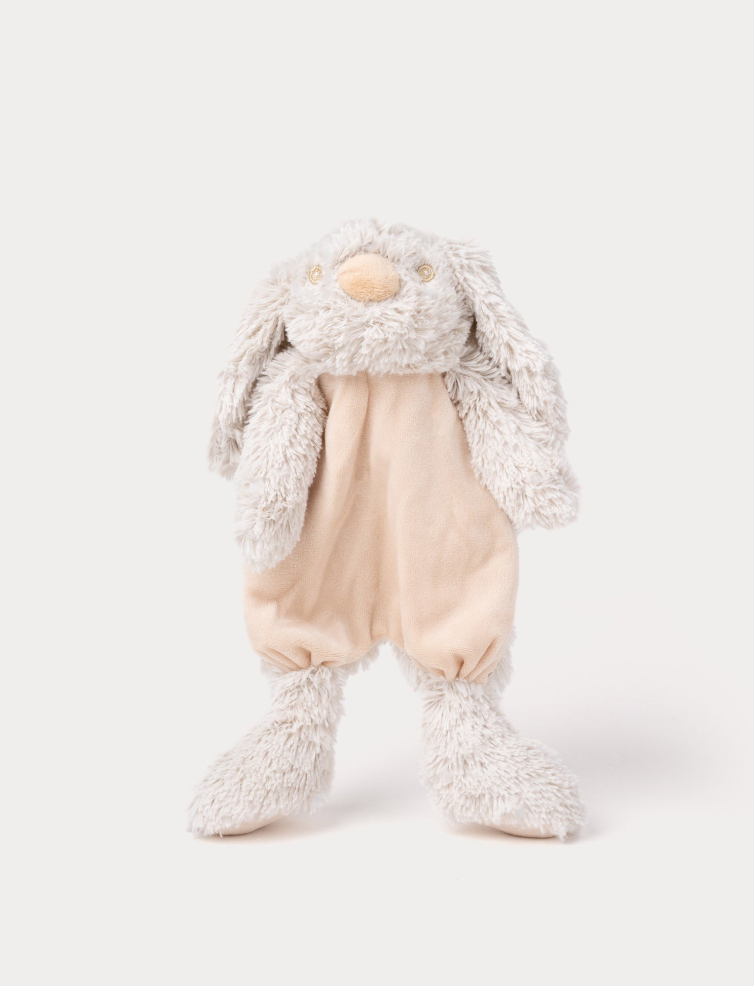 Image of Soft baby blanket with a plush beige bunny head, floppy furry ears, and a cozy fabric body.