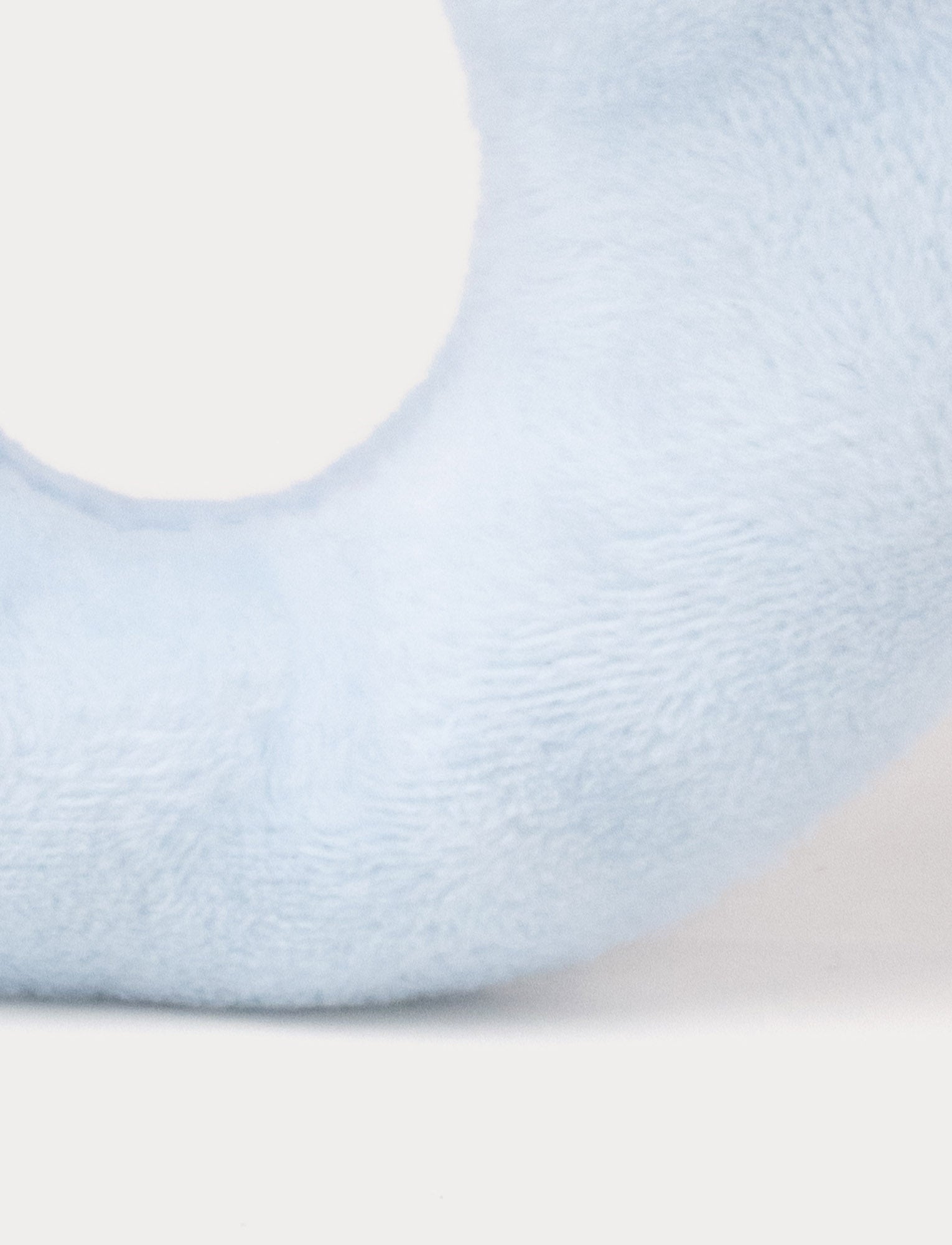  Image of Soft blue baby rattle with a plush bunny head and floppy furry ears.