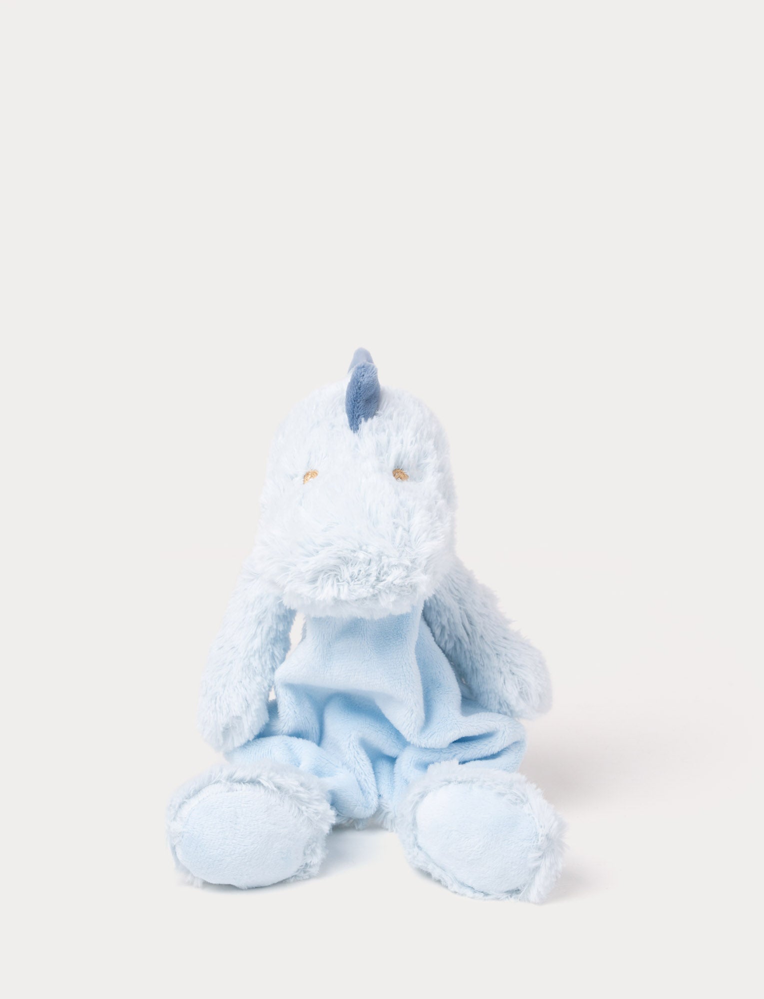  Image of Soft baby blanket with a plush light blue dino head, drak blue spikes, and a cozy fabric body.