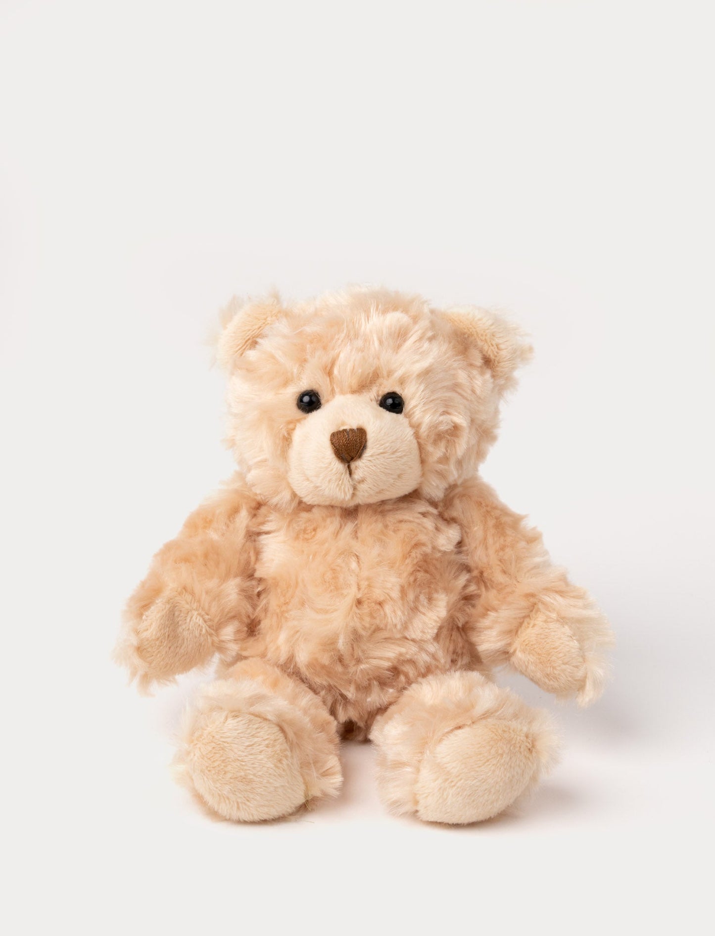 A teddy bear with fluffy beige fur, light brown details, and a cheerful expression.