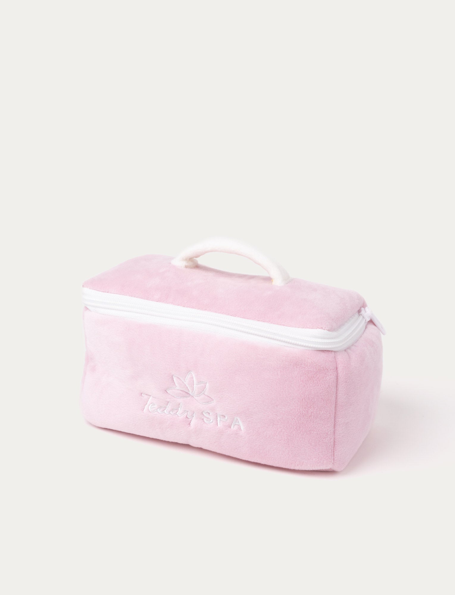  Image of A soft plush spa set with a comb, hairdryer,t, makeup brush, lipstick in a  carry case. Pink & blue