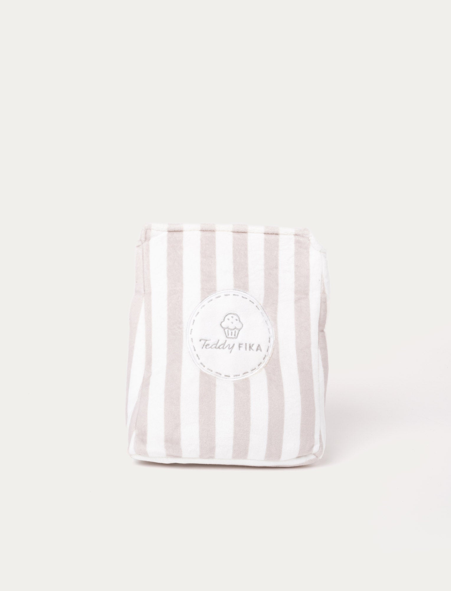  Image of Soft plush fika set including a cupcake, donut, cinnamon roll, coffee cup, and a striped "Teddy FIKA" bag.