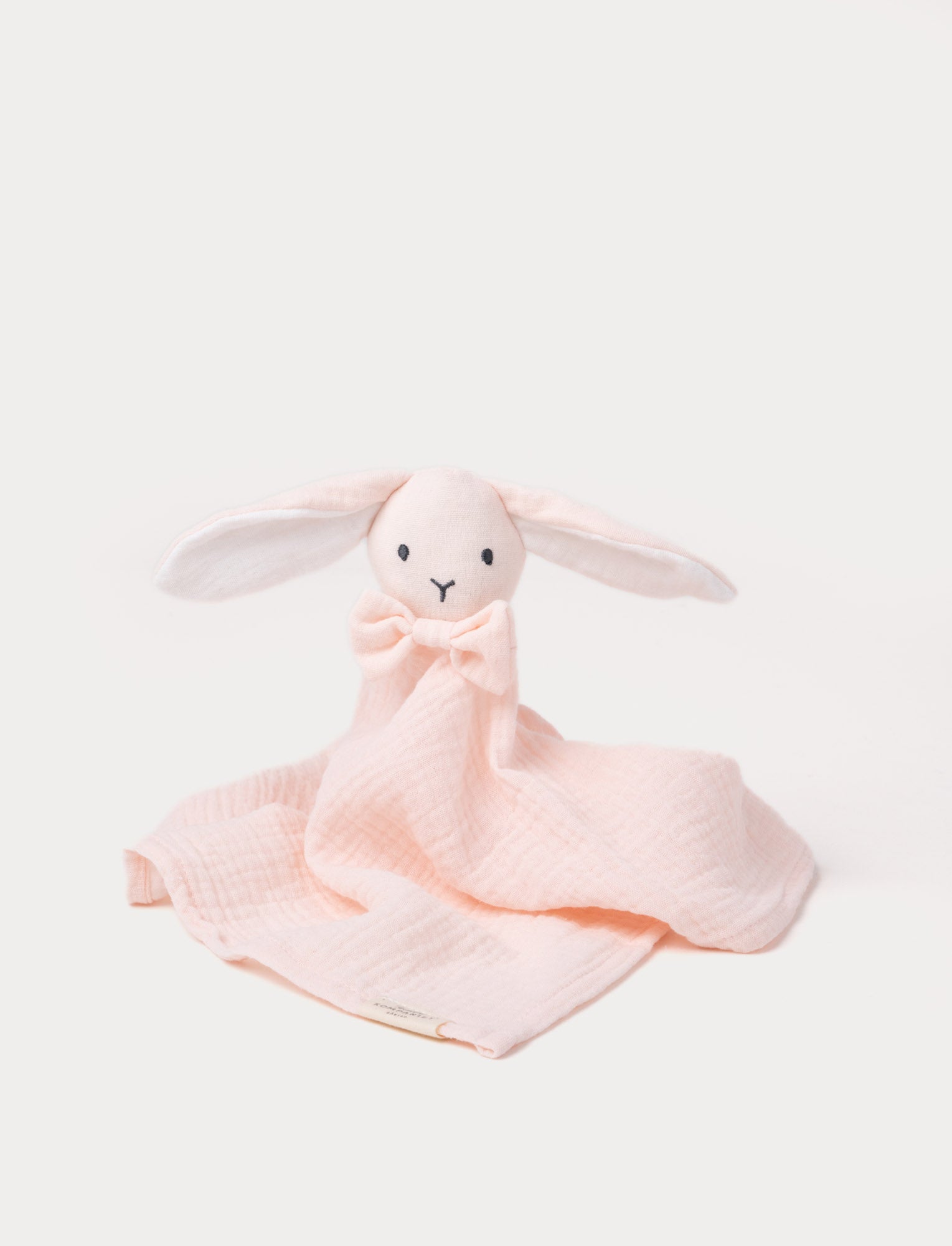  Image of Soft baby blanket with a plush pink bunny head, long floppy ears, and a small bow.