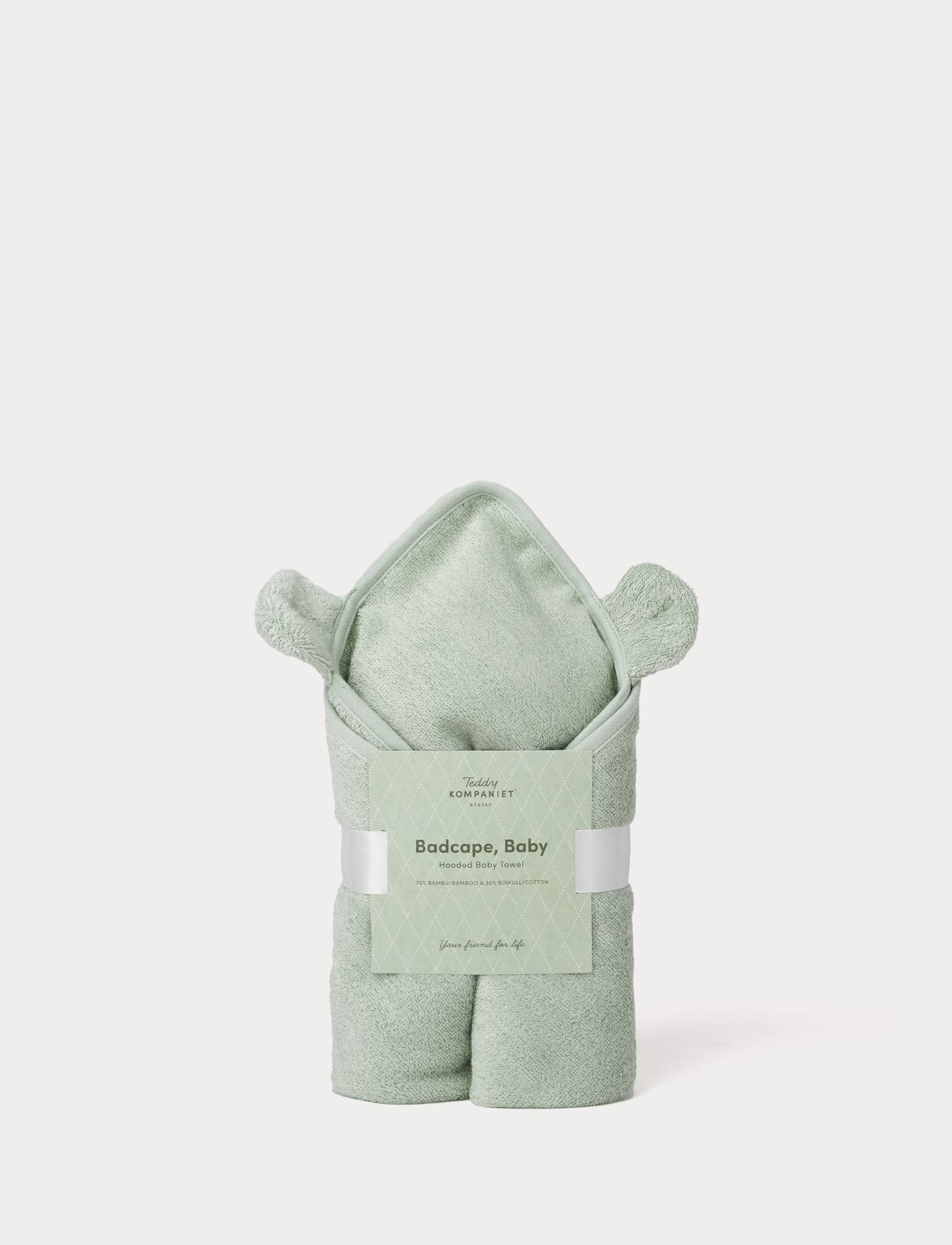 Hooded baby towel bambu, teddy, green